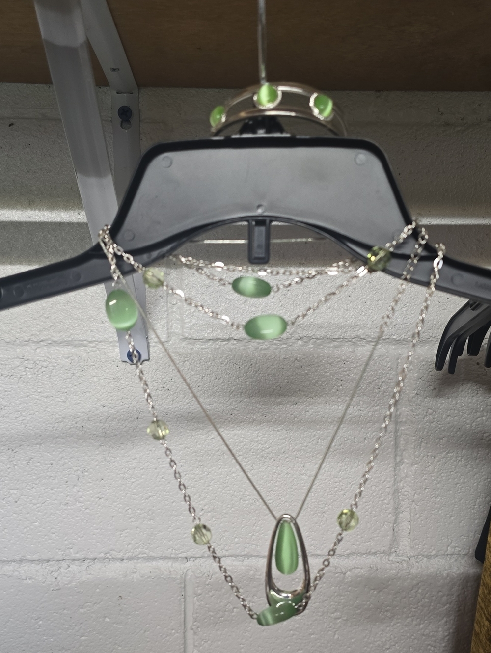 Green Glass Pendant Multi-Strand Necklace -